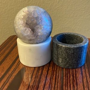Natural stone salt & Pepper container/sphere holders.